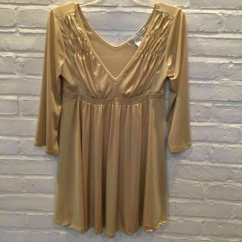 DANIEL BENJAMIN Gold Shimmering Spandex Rayon Designer Dress - Size M